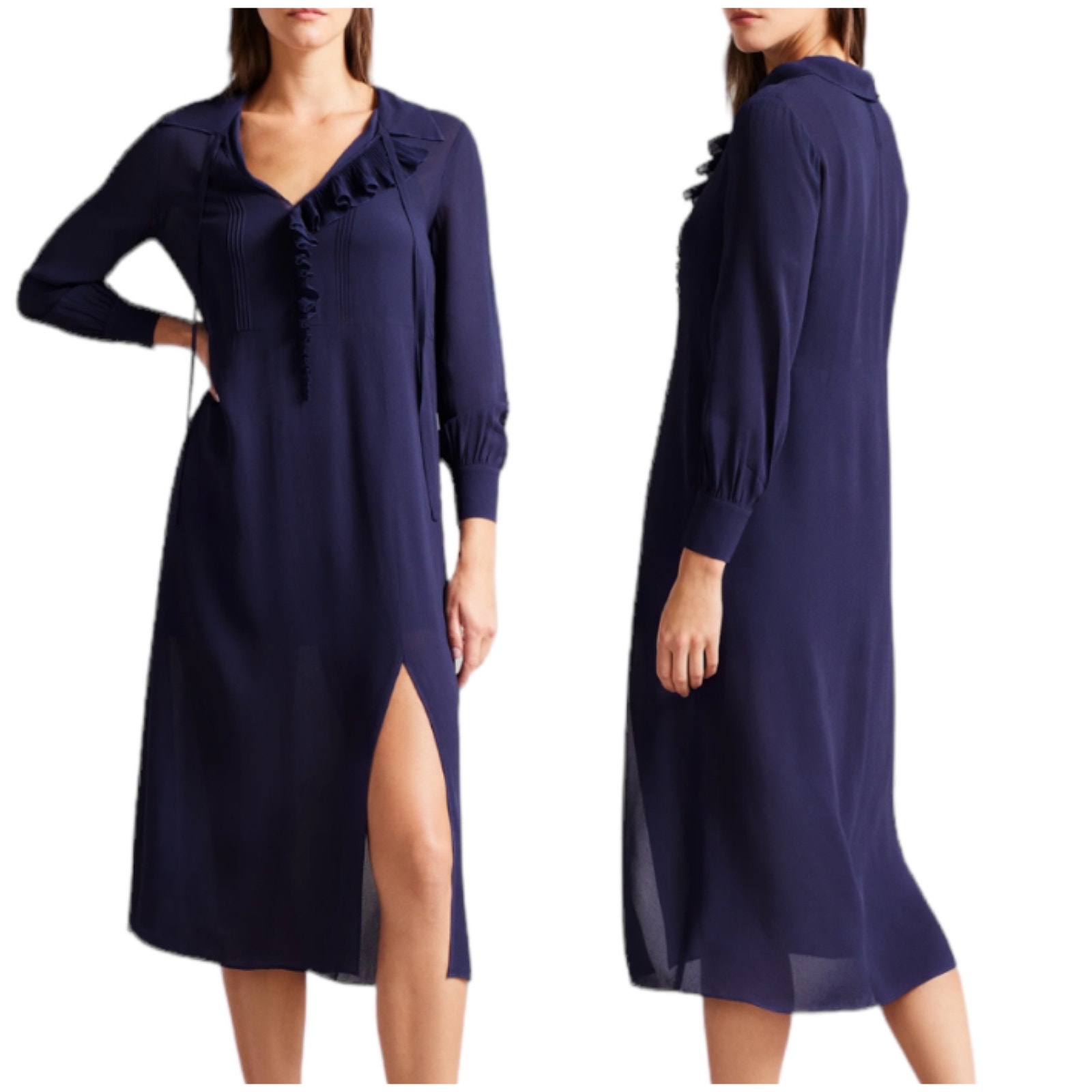 Ted Baker Nwt Faithiy Asymmetric Ruffle Midi Skirt Dress Blue Size 1 Us 0-2